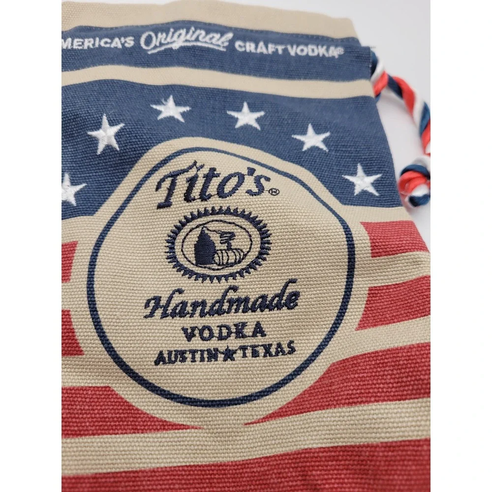 NEW Titos Handmade Vodka Bottle Bag Blue Red Patriotic Canvas Stars
